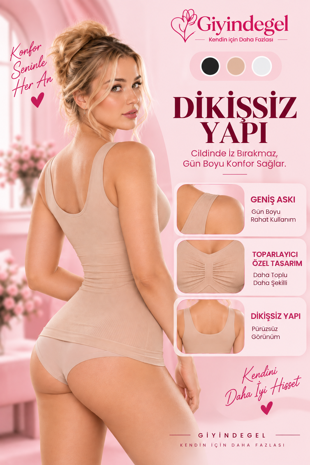 Giyindegel Kadın Korse Atlet – Dikişsiz, Geniş Askılı Toparlayıcı