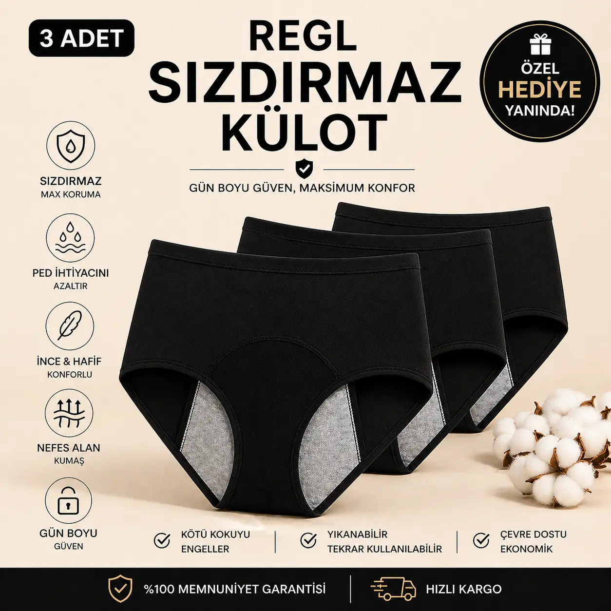 Giyindegel™ Premium Sızdırmaz Külot | Regl & İdrar Kaçırma İçin 3 Katmanlı Koruma
