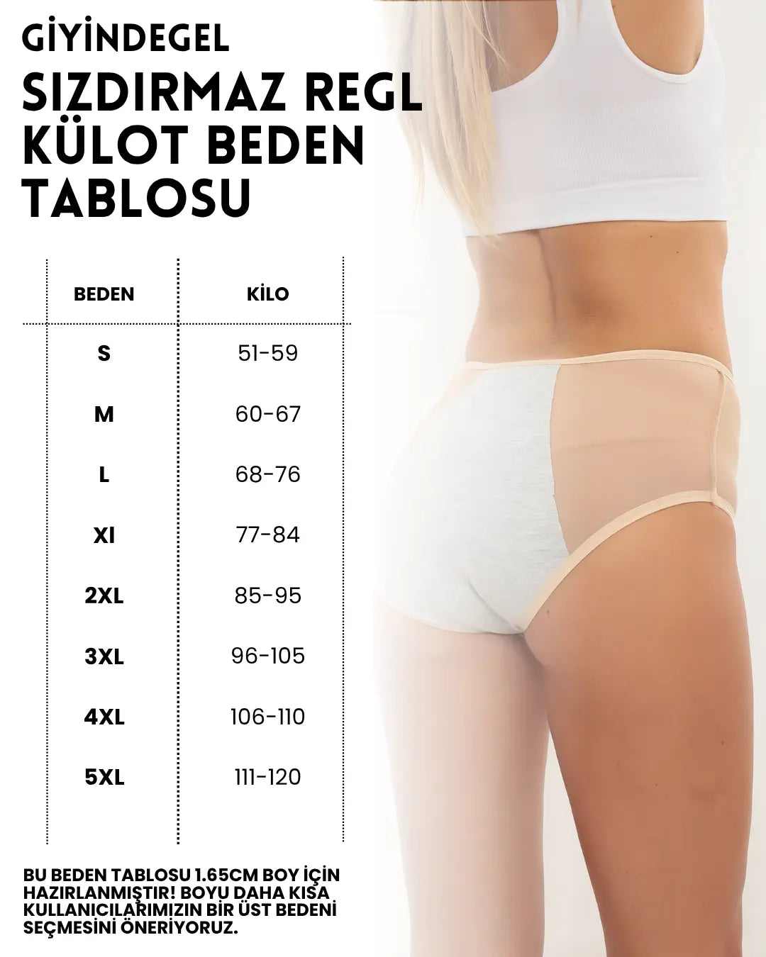 Sızdırmaz Regl Külotu Beden Seçimi ve Ölçü Tablosu