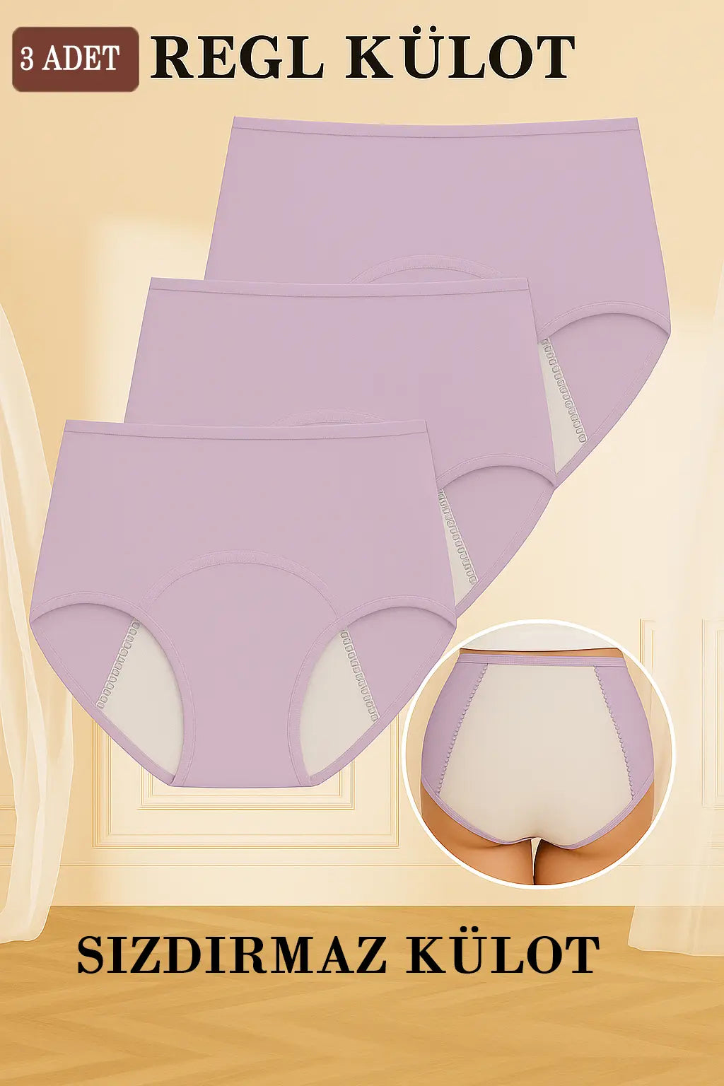 3'lü Avantaj Paketi Lila Renk Yıkanabilir Adet Külotu