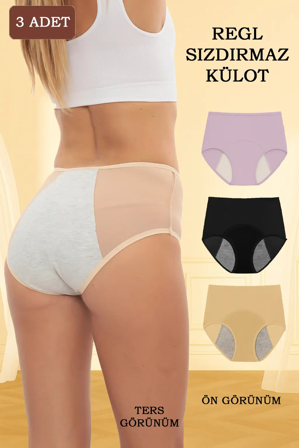 Karışık Renkli Regl Külotu Seti Siyah Ten ve Lila Paket