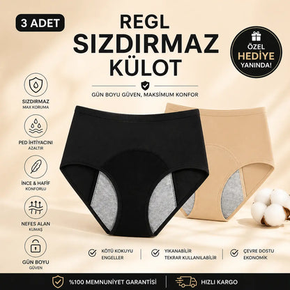Giyindegel™ Premium Sızdırmaz Külot | Regl & İdrar Kaçırma İçin 3 Katmanlı Koruma