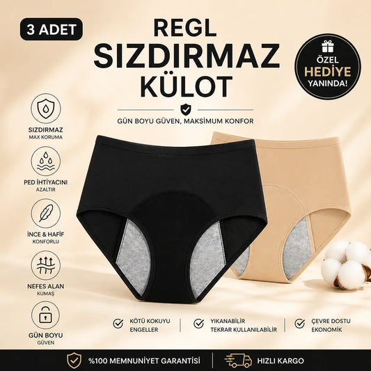 Giyindegel™ Premium Sızdırmaz Külot | Regl & İdrar Kaçırma İçin 3 Katmanlı Koruma